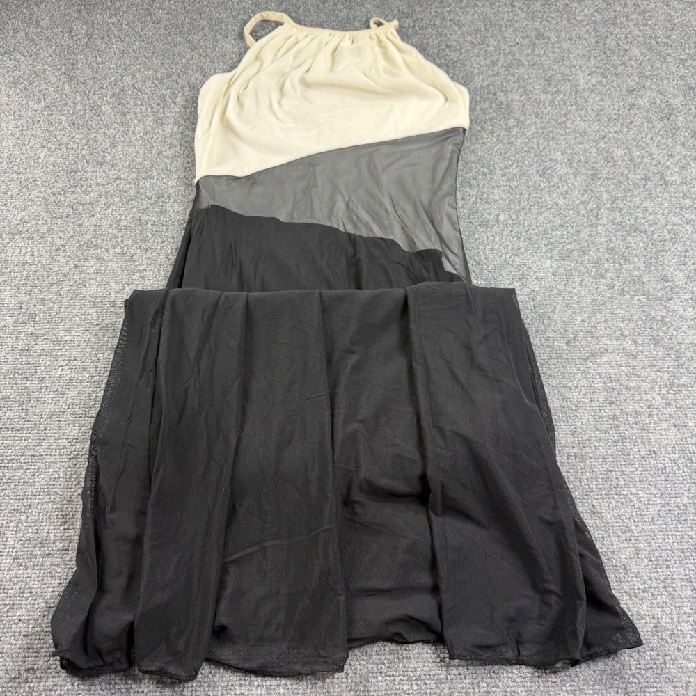 Unbranded Colorblock Maxi Dress Small Black Cream Sheer Mesh Halter Neck Womens